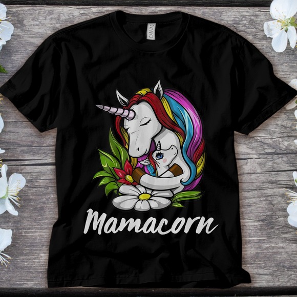 Mamacorn Unicorn Mom and Baby Mother's Day Gift Funny Unisex Adult T-shirt - Picture 1 of 2